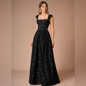 Azazie Hazel Black Pleated Maxi Dress